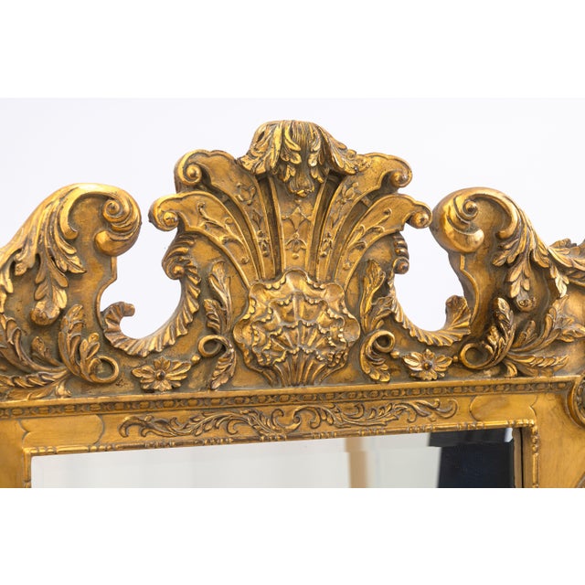 Wood Large Vintage Mid Century Italian Gilded Wood Frame Oyster Accent Mirror For Sale - Image 7 of 7