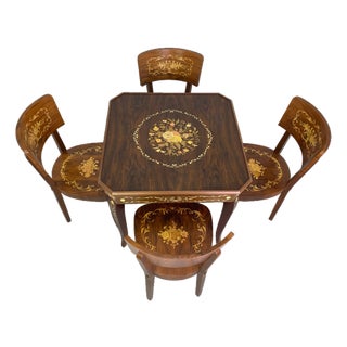 Italian Octagonal Multi-Game Table With 4 Chairs, Inlaid Wood, Chess, Backgammon & Roulette, 1980s For Sale