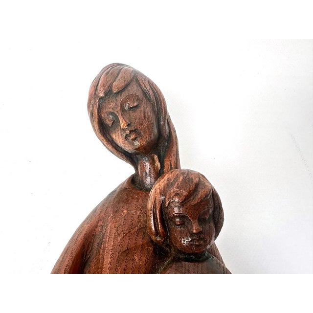 Wood Mid-Century Wax Madonna with Child Wall Figurine, 1970 For Sale - Image 7 of 11