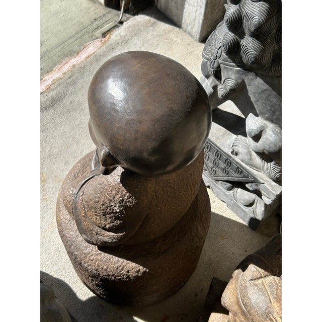 25" Oriental Chinese Zen Young Monk Siting Meditation Stone Statue For Sale In San Francisco - Image 6 of 6