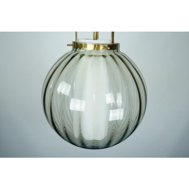 Mid-Century Smoked Murano Glass Pendant with Opaline Diffuser, Italy, 1950s For Sale - Image 6 of 13