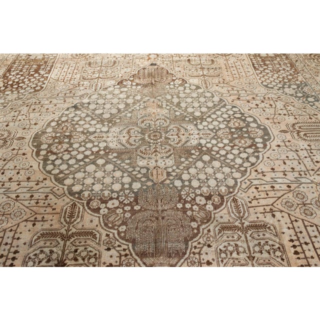 Authentic 19th Century Beige Persian Tabriz Rug For Sale - Image 4 of 9