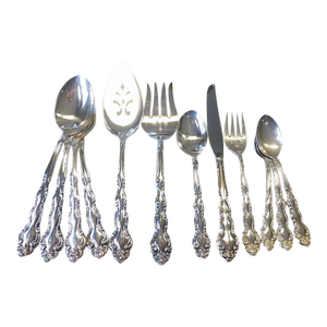 12 Piece Beethoven Oneida Community Flatware Serving Hostess Set Rose Flower