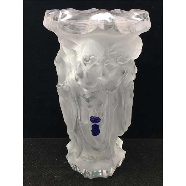 Vintage frosted glass Bacchantes vase in the Art Deco style. The vase features molded, frosted female nude figures, often...