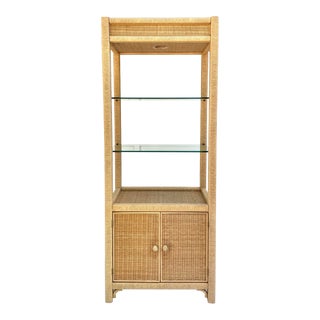 Vintage Henry Link Woven Wicker Rattan and Glass Etagere For Sale