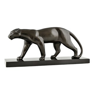 Emile Louis Bracquemond, Sculpture of Walking Panther, 1930, Bronze and Marble For Sale