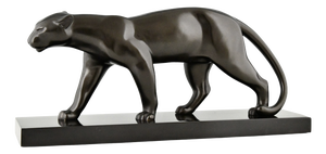 Emile Louis Bracquemond, Sculpture of Walking Panther, 1930, Bronze and Marble