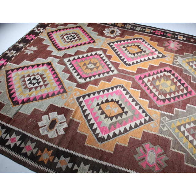 Vintage Flatweave Color Turkish Kilim Rug -11'5''x6'4' For Sale - Image 10 of 12