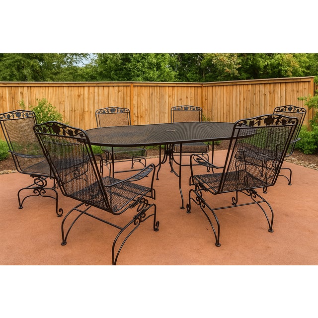 1960s Meadowcraft Dogwood Wrought Iron Patio Dining Set For Sale - Image 15 of 15