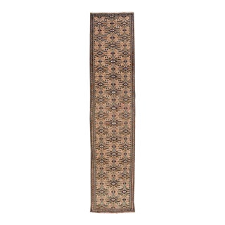 Vintage Persian Heriz Handmade Brown All-Over Wool Runner For Sale
