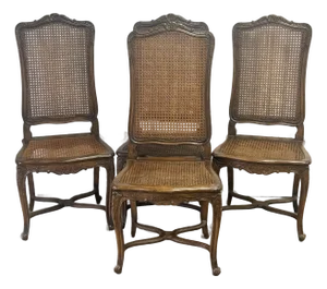 Early 20th Century Fruitwood Cane French Dining Chairs - Set of 4