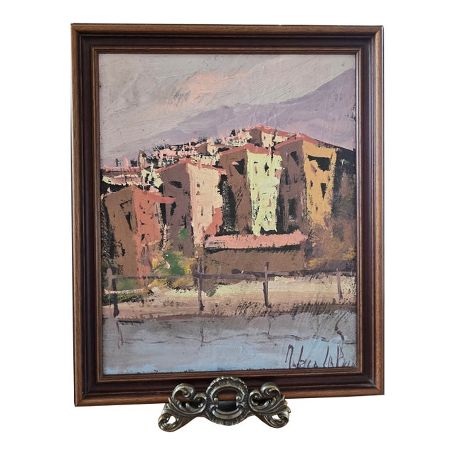 Vintage Original Impressionist Oil Painting Framed Signed Palette Knife Mediterranean Village Landscape For Sale