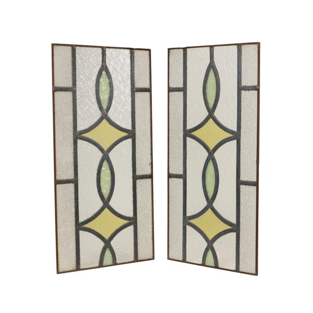 Art Deco Geometric Stained Glass Window, Set of 2 For Sale - Image 15 of 15