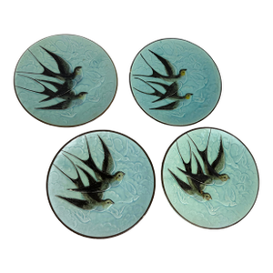 Set of 4 Antique Majolica Swallow Plates