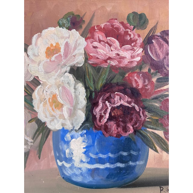 Mid-Century Modern Vintage Original Floral Oil Painting, Signed Flower Art For Sale - Image 3 of 16