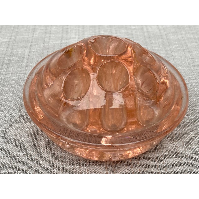 American Early 20th Century Pink Footed Depression Glass Flower Pin Frog For Sale - Image 3 of 12