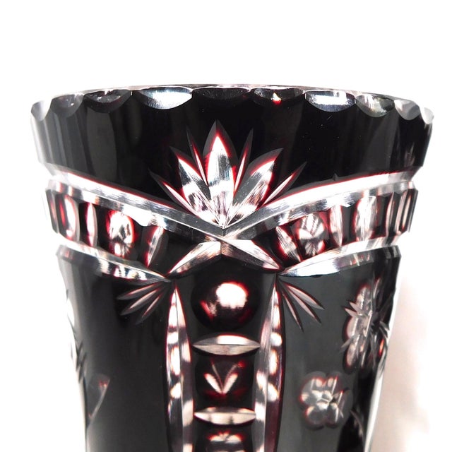 Mid-Century Modern 1950s Pair of Two Small Red Cut to Clear Vases For Sale - Image 3 of 7