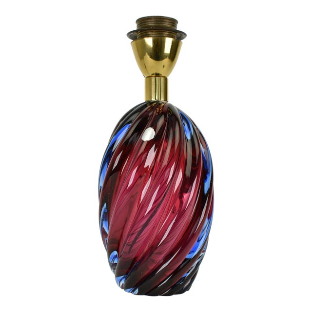 Vintage Mid Century Modern Italian Accent Murano Glass Lamp Cobalt Blue Pink Red Retro Sommerso Seguso For Sale