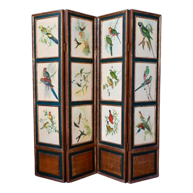 Victorian Screen with Birds and Roses, 1940s For Sale