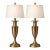 Pair of Antiqued Brass-Tone Urn Table Lamps With Linen Shades – 27" Transitional Neoclassical Lighting For Sale