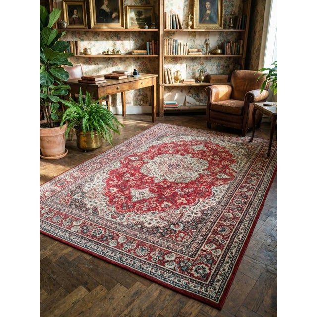 Large vintage pure wool rug, French made, second half of the 20th century (1970s-80s), featuring design in shades of...