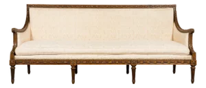 Late 19th Century French Louis XVI Style Oak Canapé in Cream Jacquard