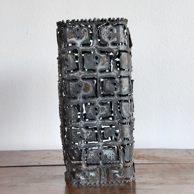 Marcello Fantoni Late 20th Century Brutalist Torch Cut Metal Luminary For Sale - Image 4 of 12