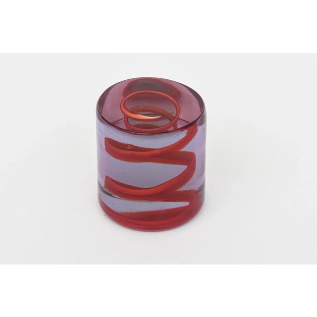 Vintage Glass Spiral Zigzag Paperweight Red, Purple For Sale In Miami - Image 6 of 10