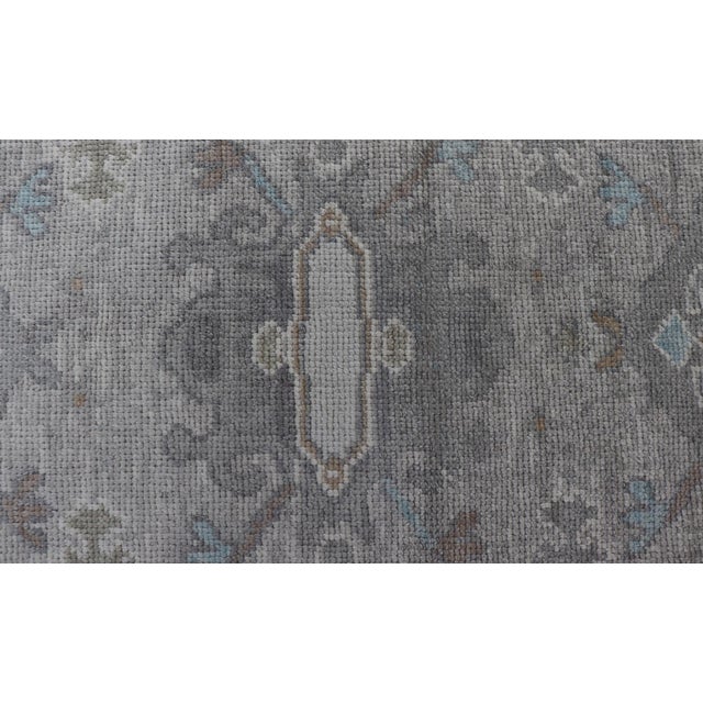 Textile Turkish Oushak Runner in Soft Gray With Light Blue and Taupe 2'8 X 14'0 For Sale - Image 7 of 12