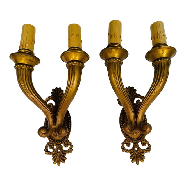 Circa 1920's French Gilt Bronze Wall Sconce - A Pair For Sale