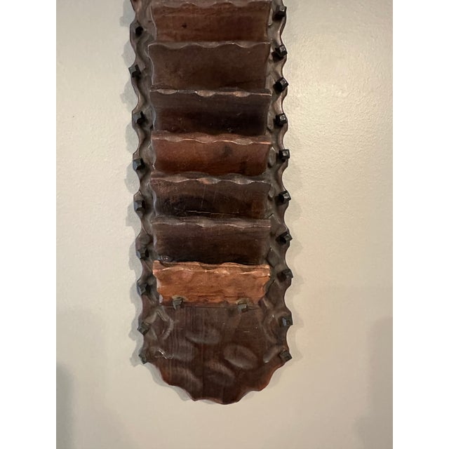 Vintage 1960’s Brutalist Carved Wood Hooks & Dog Leash Holder With Spectacular Bronze Stud Hardware - Made in Spain For Sale - Image 4 of 12