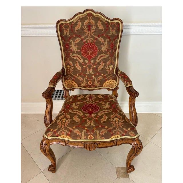 Vintage Louis XV Style Dining Chairs Carved & Upholstered- Set of 10 Chairs For Sale - Image 10 of 11