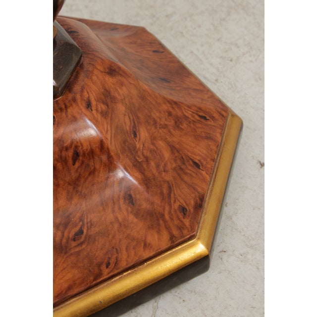 Pair of Burl Wood Regency Empire Black & Gold Pedestal Stands For Sale - Image 15 of 16