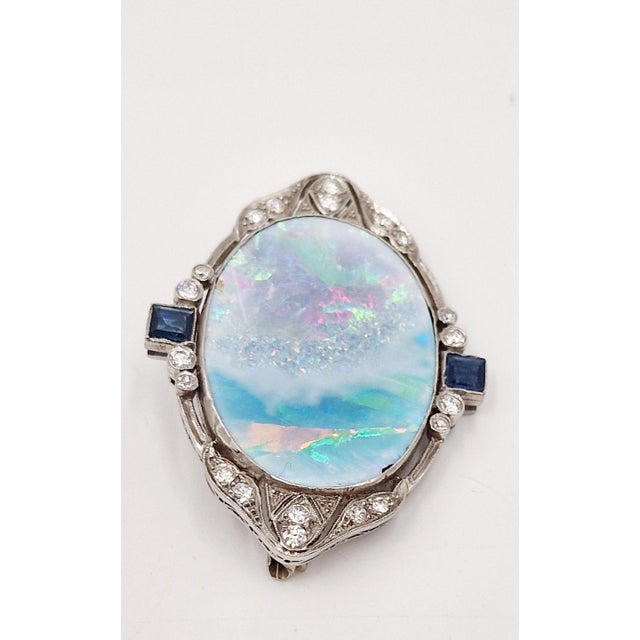 Mid-Century 18 Karat White Gold Brooch with Multicolored Opal, Diamonds and Sapphires, Italy, 1950s For Sale - Image 4 of 15
