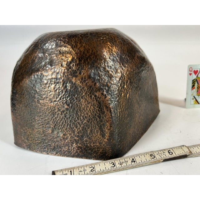 Copper Mid 19th Century Arts & Crafts Hand Hammered Raised Copper Bowl Large Art Deco MCM Brutalist For Sale - Image 8 of 18