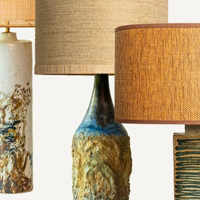 1970s Multicolor Ceramic Table Lamp in Silk Lampshades attributed to R. Houben, 1970 For Sale - Image 5 of 17