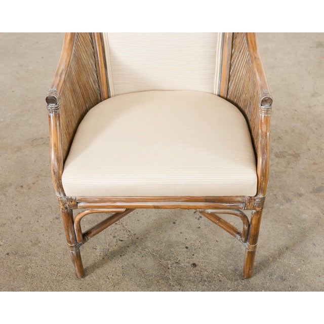 Wood Pair of McGuire Style Organic Modern Rattan Barrel Chairs For Sale - Image 7 of 12