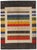 Vintage Hand-knotted Gabbeh rug featuring a vibrant composition of horizontal bands framed within a contrasting border....