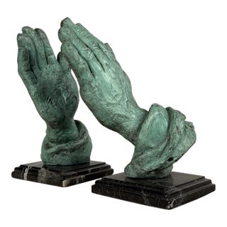 Pair of Hands Sculptures on Marble Bases – Hand Cast Bronze, 10” H For Sale