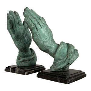 Pair of Hands Sculptures on Marble Bases – Hand Cast Bronze, 10” H
