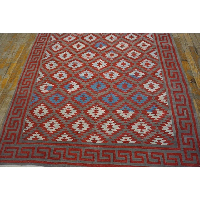 1930s 1930s Small Antique Rustic Tribal Geometric Indian Cotton Dhurrie Flatwoven Rug For Sale - Image 5 of 13