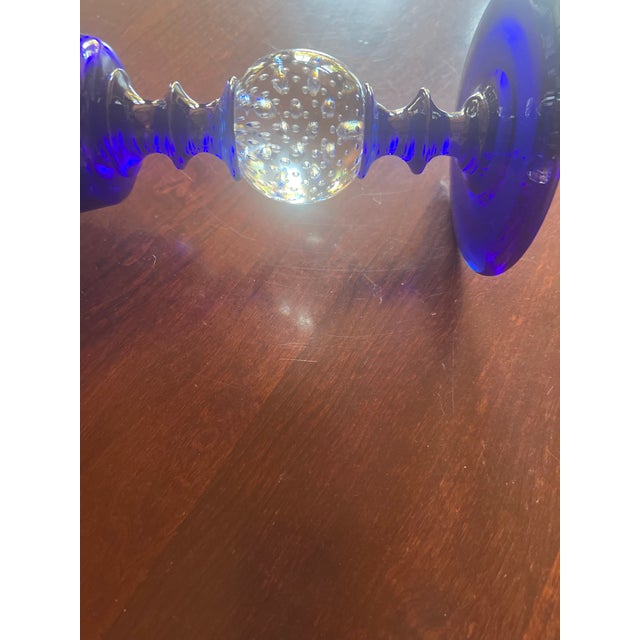 Pairpoint Glassworks American Ritz Blue Bubble Vase For Sale - Image 4 of 5