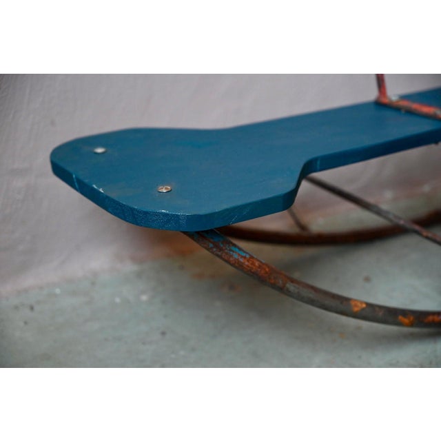Blue Vintage Children's Rocking Chair in Wood and Metal, 1960s For Sale - Image 8 of 9