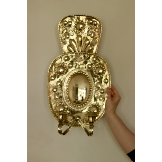 Large Mid-Century Swedish Baroque Style Brass Sconces, Set of 2 For Sale - Image 9 of 17