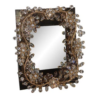 Mirror with Gilded Brass Structure and Embedded Crystals, 1970s For Sale