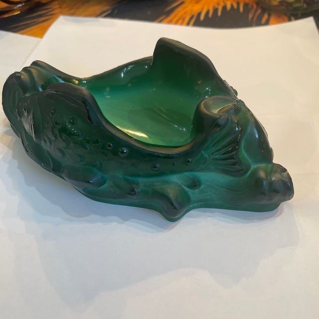 1940s Art Deco Green Malachite Glass Figural Fish Bowl Czechoslovakia For Sale - Image 9 of 9