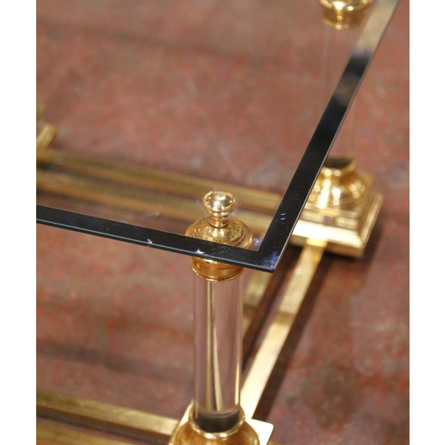 Pair of Mid-Century French Hollywood Regency Acrylic and Brass Side Tables For Sale In Dallas - Image 6 of 7