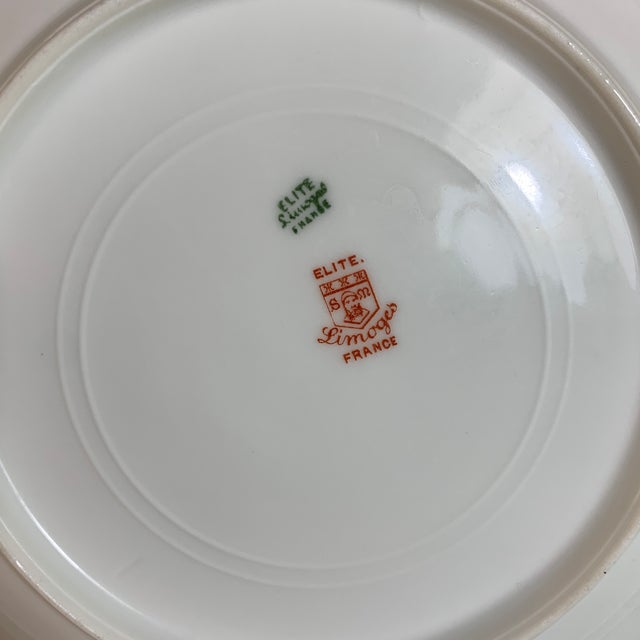 Early 20th Century Vintage French Limoges Plate Setting Service for 7 - Pink Spray of Flowers on White Porcelain - 14 Pieces For Sale - Image 5 of 5