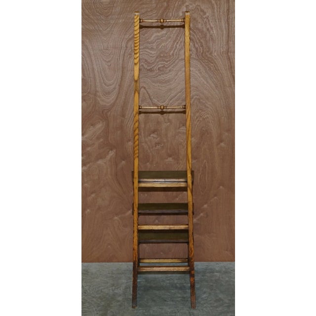 Stunning Antique Circa 1810 George III Elm & Leather Library Steps Georgian Home For Sale - Image 4 of 12