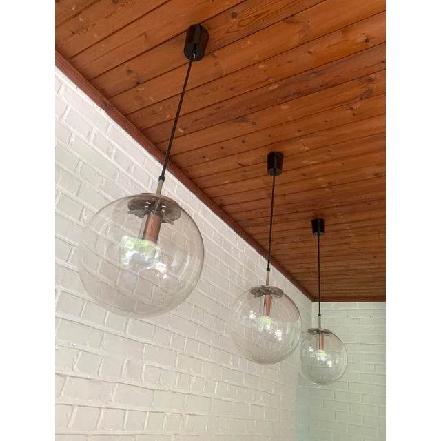 Metal Globe Handblown Bubble Ceiling Pendant Lamp from Glashütte Limburg, 1960s, Set of 2 For Sale - Image 7 of 12